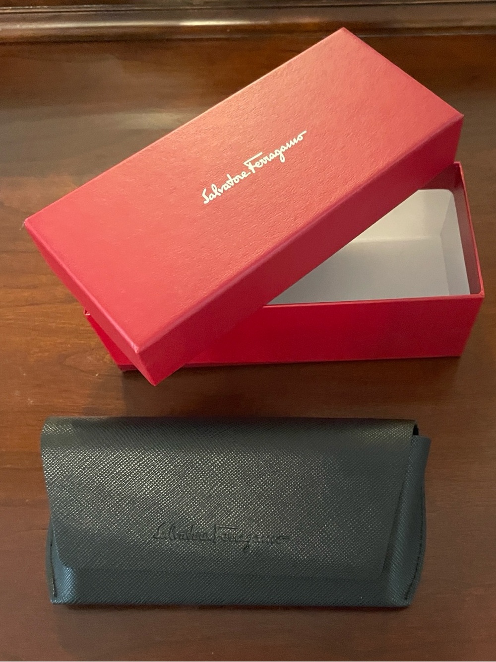 Salvatore Ferragamo Black Men's Glasses Case with Red Box